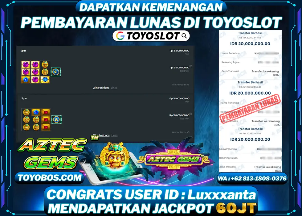 BUKTI KEMENANGAN Aztec Gems Rp60,000,000- LUNAS